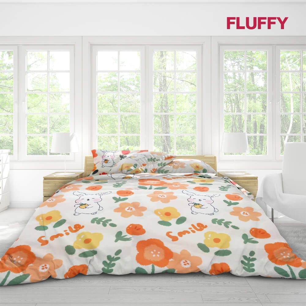ชุดผ้าปูที่นอน 5ฟุต 3ชิ้น Fluffy ผ้า cotton คอลเลคชั่น Dreamy ลาย Floral Bunny ไม่รวมผ้านวม